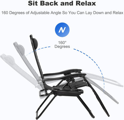 Set of 2 Relaxing Recliners Patio Chairs Adjustable Steel Mesh Zero Gravity Lounge Chair Beach Chairs with Pillow and Cup Holder Black4