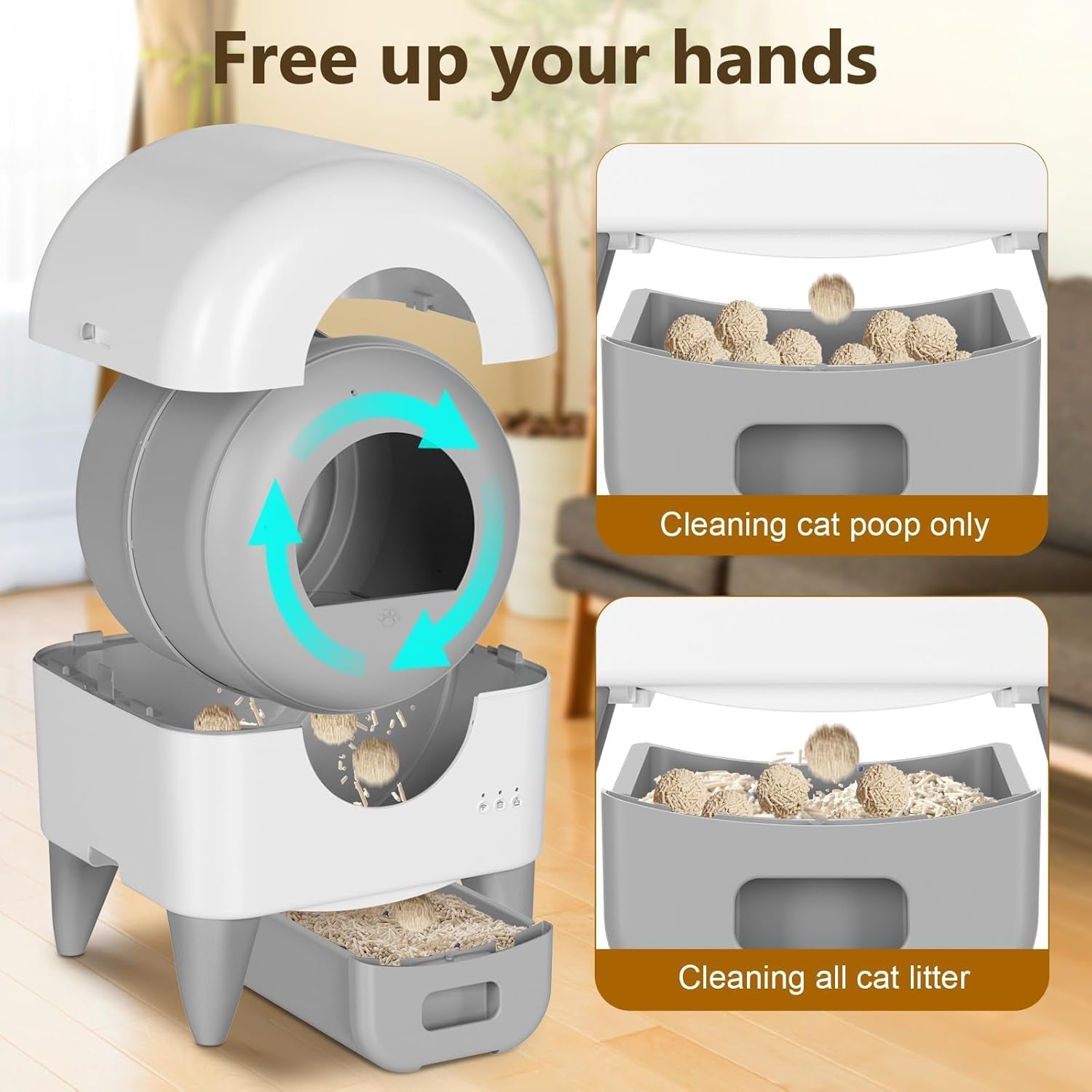 fumoi-automatic-cat-litter-box-self-cleaning-litter-box-large-capacity-for-multiple-cats-app-control-with-safety-sensors-removable-washable-liner-2-rolls-garbage-bags-grey
