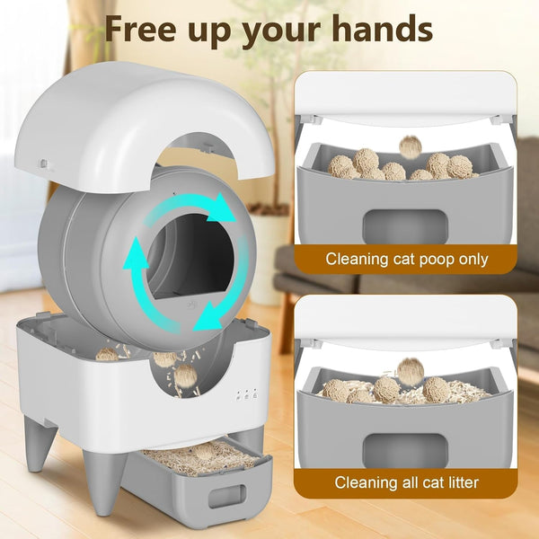 Fumoi Automatic Cat Litter Box Self Cleaning Litter Box Large Capacity for Multiple Cats, App Control with Safety Sensors, Removable Washable Liner,2 Rolls Garbage Bags,Grey7