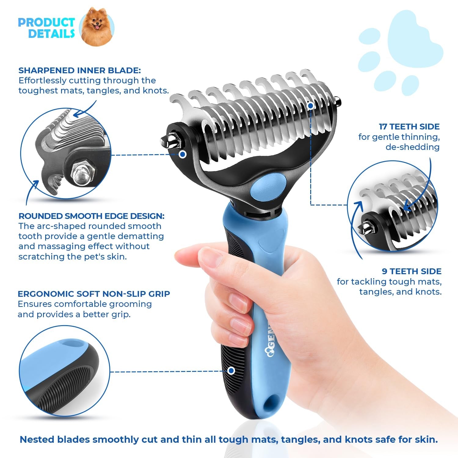undercoat-rake-for-dogs-cats-dematting-comb-with-extra-wide-double-sided-stainless-steel-teeth-for-detangling-deshedding-brushing-thinning-removing-shed-fur-knots-mats-and-tangles-in-pets