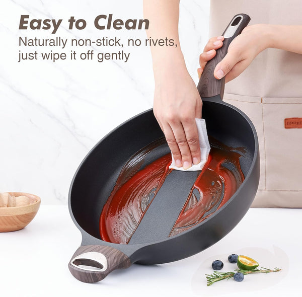 Nonstick Frying Pan Skillet with Lid, 12 Inch Large Deep Frying Pan, 5 Qt Non Stick Saute Pan with Cover, Induction Pan, Healthy Non Toxic Cooking Pan with Helper Handle, PFOA PFOS Free5