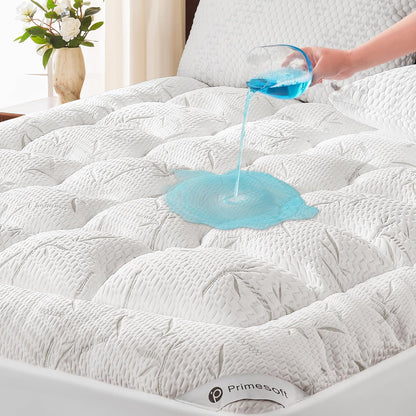 Queen Size Mattress Topper, Thick Pillow Top Mattress Pad，Up to 21 Inch Deep Pocket,Soft Breathable Mattress Pad for Back Pain, Waterproof Protector Cover(White)1