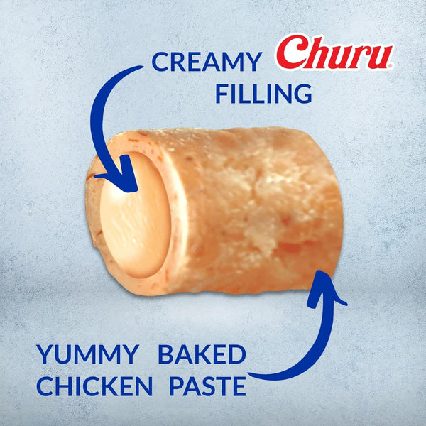 INABA Churu Bites for Cats, Soft/Chewy Baked Chicken Wrapped Churu Filled Cat Treats with Vitamin E, 0.35 Ounces per Tube, 24 Tubes Total (3 Tubes per Pack), Chicken Recipe2