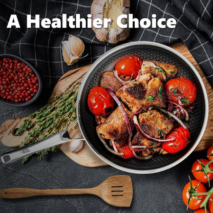 Non Stick Frying Pans 12 Inch, Hybrid Improved Version Frying Pan Nonstick with Lid, Stainless Steel Skillet, Dishwasher and Oven-Safe Chef & Quiche Pans, PFOA Free Cookware2