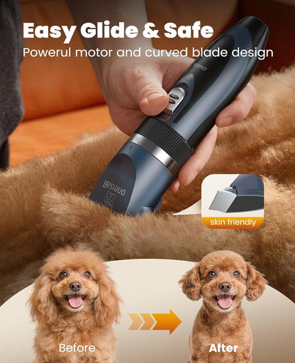 Oneisall Dog Clippers and Paw Trimmer Grooming Kit | Low Noise, Powerful Motor, 3-In-1 Dog Trimmers+Nail Grinder, Long-Lasting Battery&Cordless, for Small Medium Large Dogs3
