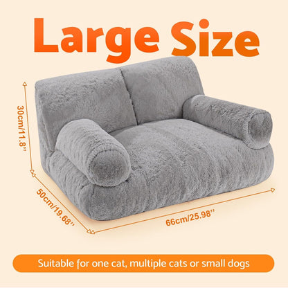 Gimars Upgrade Large Cat Bed for Indoor Cats -Added 10% More Stuff Sponge, Orthopedic Pet Couch Beds with Bolstered Edges, Fluffy Washable & Removable Cover, anti Slip Base, Grey | 10% More Stuff Sponge, Orthopedic Pet Couch with Bolstered Edges, Fluffy Washable & Removable Cover, anti Slip Base6