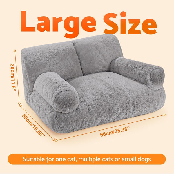 Gimars Upgrade Large Cat Bed for Indoor Cats -Added 10% More Stuff Sponge, Orthopedic Pet Couch Beds with Bolstered Edges, Fluffy Washable & Removable Cover, anti Slip Base, Grey | 10% More Stuff Sponge, Orthopedic Pet Couch with Bolstered Edges, Fluffy Washable & Removable Cover, anti Slip Base6