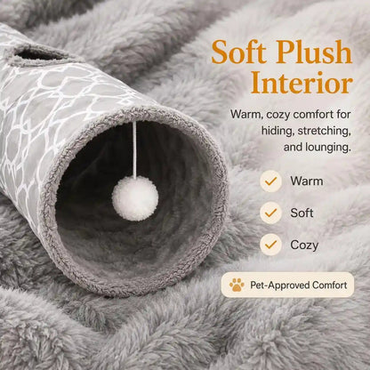 Geometric Straight Cat Tunnel with Plush Inside,Cats Toys Collapsible Tunnel Tube with Balls, for Rabbits, Kittens, Ferrets,Puppy, Diameter 9.8 Inch2