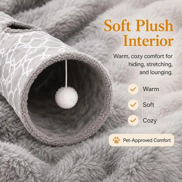 Geometric Straight Cat Tunnel with Plush Inside,Cats Toys Collapsible Tunnel Tube with Balls, for Rabbits, Kittens, Ferrets,Puppy, Diameter 9.8 Inch2