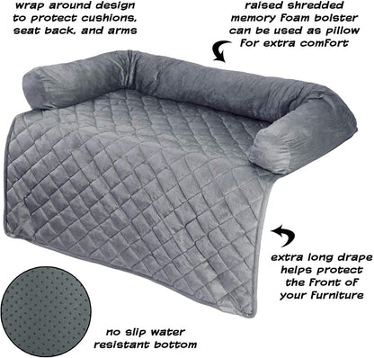 Couch Cover for Dogs - 35X35 Pet Furniture Protector with Memory Foam Neck Bolster, Quilted Fabric, and Water-Resistant Base Layer by PETMAKER (Gray)4