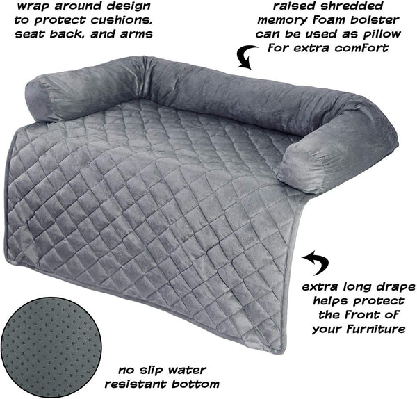 Couch Cover for Dogs - 35X35 Pet Furniture Protector with Memory Foam Neck Bolster, Quilted Fabric, and Water-Resistant Base Layer by PETMAKER (Gray)4