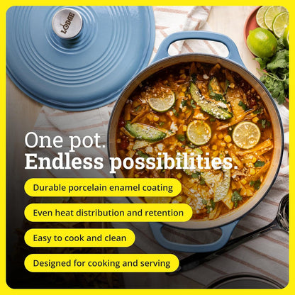 Essential Enamel Cast Iron Dutch Oven, 4.5 Quart, Lagoon | Dual Handles, Oven Safe up to 500°F, Use to Marinate, Cook, Bake, Refrigerate & Serve, Stovetop Safe2