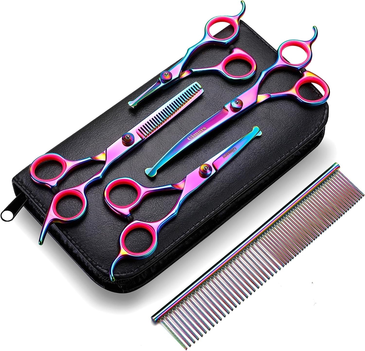 gimars-titanium-coated-professional-6-in-1-4cr-stainless-steel-dog-grooming-scissors-with-safety-round-tip-heavy-duty-pet-grooming-scissor-for-dogs-cats-and-other-animals