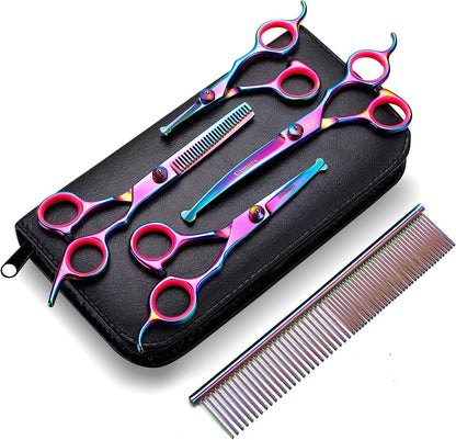 Gimars Titanium Coated Professional 6 in 1 4CR Stainless Steel Dog Grooming Scissors with Safety round Tip, Heavy Duty Pet Grooming Scissor for Dogs, Cats and Other Animals17