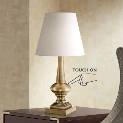 Larson 19" Small Table Lamps Set of 2 Gold Touch Antique Brass Modern | Traditional Metal Bedroom Living Room House Bedside Nightstand Office Family Home White Bell Shade8