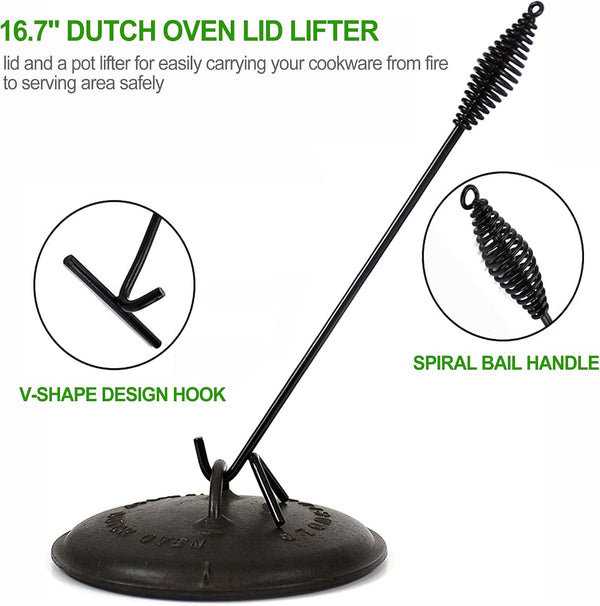 8 Piece Pre-Seasoned Dutch Oven Cooking Set Cast Iron Camping Kitchen Cookware Bakeware Skillets & Square Grill Pan W/Vintage Carrying Wood Box for Ourdoor Home BBQ Baking7