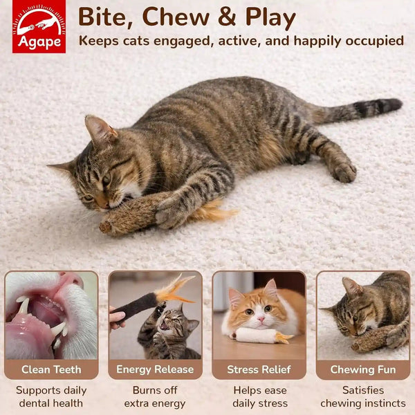 Agape Long Rabbit Fur Cat Toys, 3-Pack with Catnip & Silvervine | 3-Pack Soft Furry Cat Toys for Indoor Cats and Kittens, Great for Biting, Chasing, Bunny Kicking and Self Play3