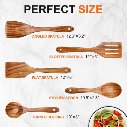 Wooden Spoons for Cooking Kitchen Utensil Set Non Toxic Acacia Wood Spatula | Wooden Utensils for Cooking Spatula Turner Slotted Serving Spoon Teak Cooking Utensils Kitchen Gadgets Bamboo Flat Spatulas7