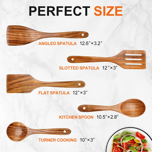 Wooden Spoons for Cooking Kitchen Utensil Set Non Toxic Acacia Wood Spatula | Wooden Utensils for Cooking Spatula Turner Slotted Serving Spoon Teak Cooking Utensils Kitchen Gadgets Bamboo Flat Spatulas7