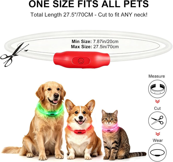 2-Pack LED Dog Collar, Light up Dog Collars,Rechargeable Dog Lights for Night Walking，Universal, Reusable Safety Necklace for Small Medium Large Dogs Red&Pink4
