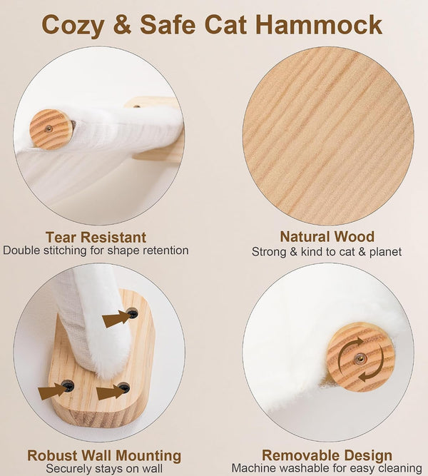 Cat Wall Hammock, Dual-Sided Cat Wall Bed with Canvas & Plush Fabric for All Seasons, Wall Mounted Shelf for Large Cats, Modern Perches for Lounging & Napping4