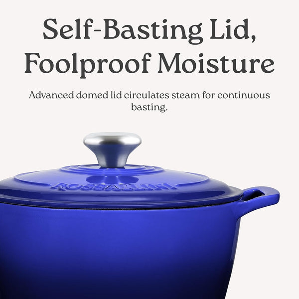 Signature Enameled Cast Iron Dutch Oven, Non-Stick Serving Pot with Tight Fitting Lid for Perfect Roasting, Baking, Sauteing, and Bread Making | 5.5Q (5.2L) - Indigo Blue5