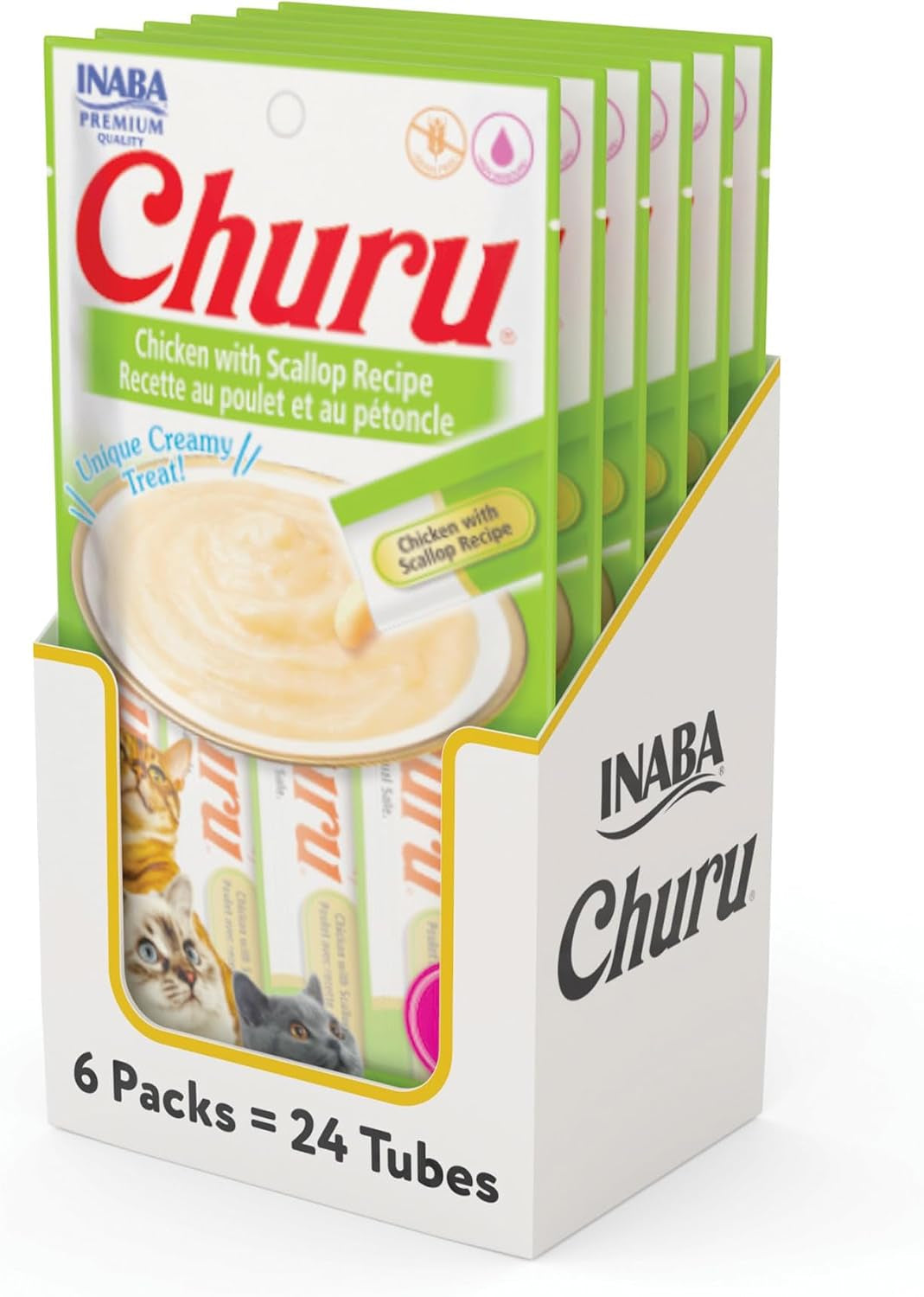 inaba-churu-cat-treats-lickable-squeezable-creamy-puree-cat-treat-with-green-tea-extract-taurine-0-5-ounces-each-tube-24-tubes-4-per-pack-chicken-recipe