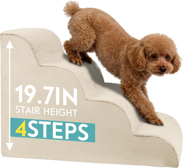 Dog Stairs for Small Dogs, 19.7" H Pet Stairs 4-Steps Ramp for Puppy, Older Cat, Stairs with Whole 30D High Density Foam, Corduroy Fabric, Non-Slip Bottom Dog Steps for Bed and Couch (Grey, 4-Step)13