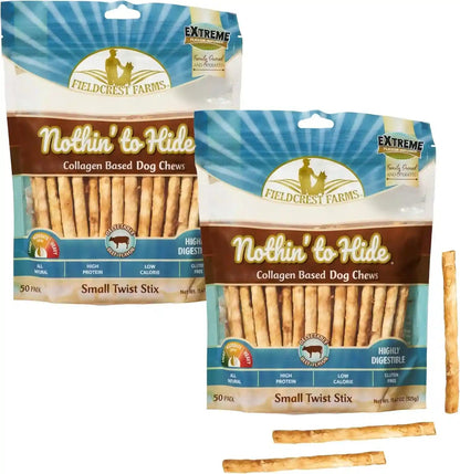 Fieldcrest Farms Nothin' to Hide Twist Stix, Beef Flavor, Easily Digestible, Supports Skin, Coat, Joints & Muscles, for Moderate Chewers under 15Lbs, 50 Pieces18
