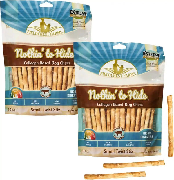 Fieldcrest Farms Nothin' to Hide Twist Stix, Beef Flavor, Easily Digestible, Supports Skin, Coat, Joints & Muscles, for Moderate Chewers under 15Lbs, 50 Pieces18