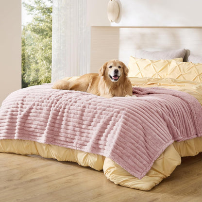 Bedsure Comfyfleece™ Waterproof Dog Blankets for Large Dogs,50X60 Cream | Soft Plush Couch Cover,Washable Corduroy Fleece for Furniture Protector,Cozy Calming Reversible Pet Blanket for Senior Dogs37