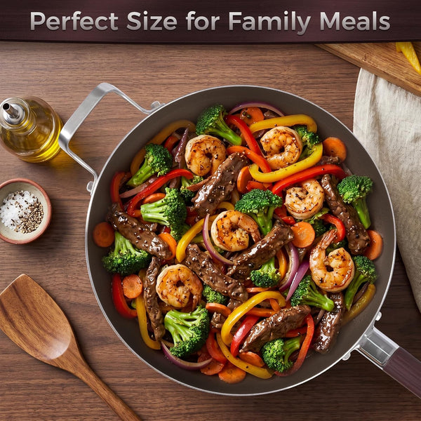 Titanium Wok Pan, 14 Inch Wok with Lid, Non Stick Stainless Steel Woks & Stir-Fry Pans, PFOA/PFAS/PTFE Free, Dishwasher Safe, Home Use for All Stoves,14Inch3