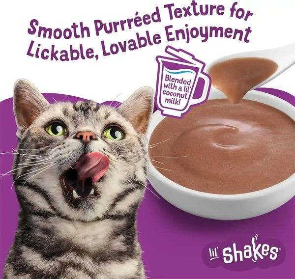 Purina Friskies Pureed Cat Food Topper, Lil’ Shakes with Tantalizing Tuna Lickable Cat Treats - (Pack of 16) 1.55 Oz. Pouches4