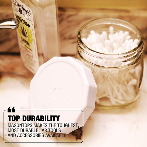 Tough Tops - Ball Wide Mouth Mason Jar Lids Plastic Leakproof - Bpa-Free White Plastic Mason Jar Lids - Reusable Dry Canning Lids Fit Ball Jars (Ball Mason Jars Not Included)6