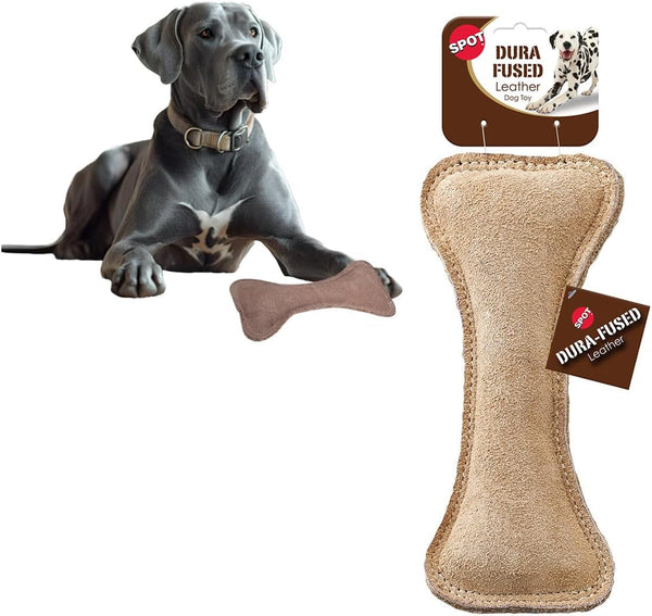 SPOT Dura-Fused Leather Squirrel Dog Toy – Real Leather & Jute Fabric, Double-Stitched & Durable, Soft Stuffed Squeaky Interactive Chew Toy for Moderate Chewers, Small & Medium Dogs, 8In21