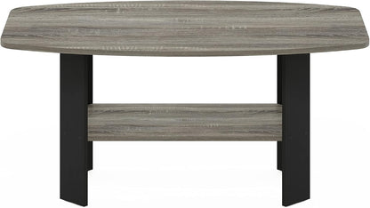 Simple Design Coffee Table, French Oak Grey/Black | Small Side Table Wih Open Shelf, Tabletop with Soft Edges, for Living Room, Home Office,7