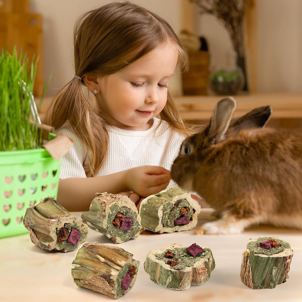 Abizoo Rabbit Chew Toys for Bunny Natural Papaya Wood Chew Treats with Organic Alfalfa Hay, Dried Carrot, Apple and Sweet Potato for Rabbits Guinea Pigs Hamsters Chinchillas Gerbils(3.5Oz/100G)7