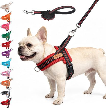 BEAUTYZOO Dog Harness No Pull, Quick Fit Dog Harness and Leash Set, Escape Proof Vest Harness with Soft Handle, Reflective Breathable Mesh Padding Harness for Medium Size Dog Training Walking, Beige M33