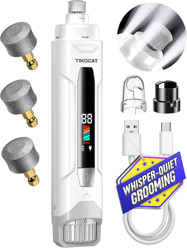Whisper-Quiet Dog Nail Grinder 50% More Powerful for Sensitive Dogs,Cats | 6-Speed Pet Nail Trimmer with LED Display & 4 LED Lights, 3 Grinding Bits, No Over-Cutting,Stress-Free Grooming for All Pets1