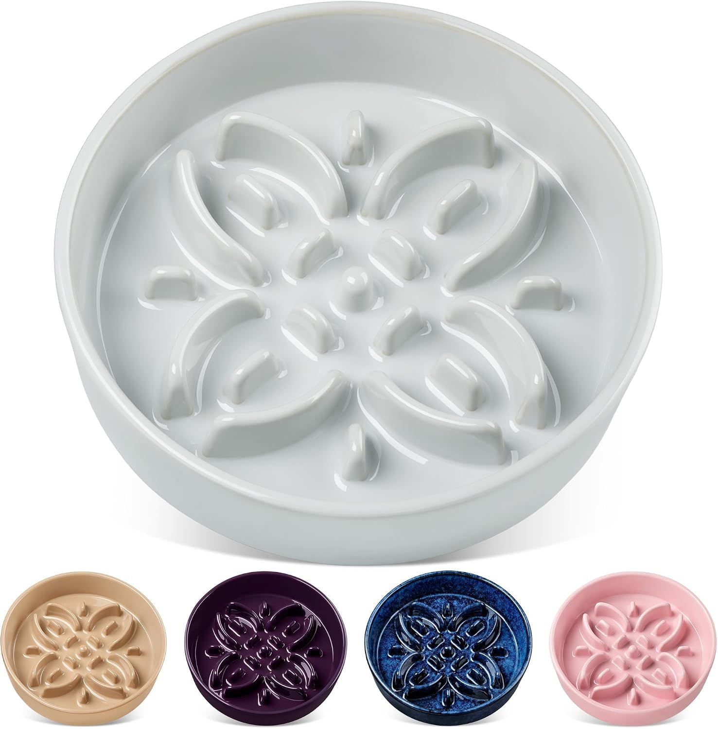 vancasso-ceramic-slow-feeder-dog-bowls-puzzle-dog-food-bowls-with-floral-maze-anti-slip-pet-food-dish-for-small-breed-0-6-cups-blue