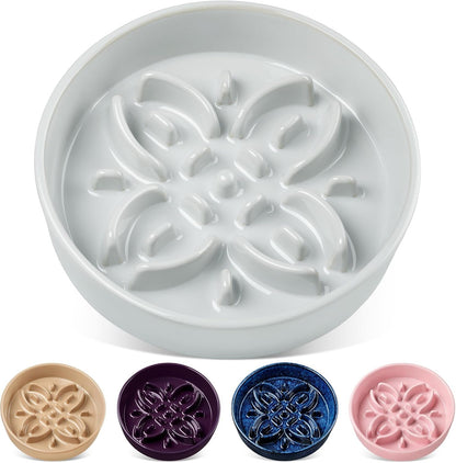 Vancasso Ceramic Slow Feeder Dog Bowls, Puzzle Dog Food Bowls with Floral Maze, anti -Slip Pet Food Dish for Small Breed, 0.6 Cups, Blue16