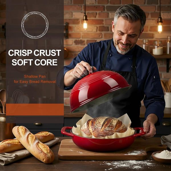 Enameled Cast Iron Dutch Oven, 6QT Bread Oven with Dome Lid Recipe | Tall Bread Pot with Potholders, for Sourdough Bread Baking Artisan Loaves, Crispy Crust & Better Oven Spring, 500°F Oven Safe7