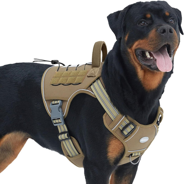 Auroth Tactical Dog Harness for Large Dogs No Pull Adjustable Pet Harness Reflective K9 Working Training Easy Control Pet Vest Military Service Dog Harnesses Army Yellow L1