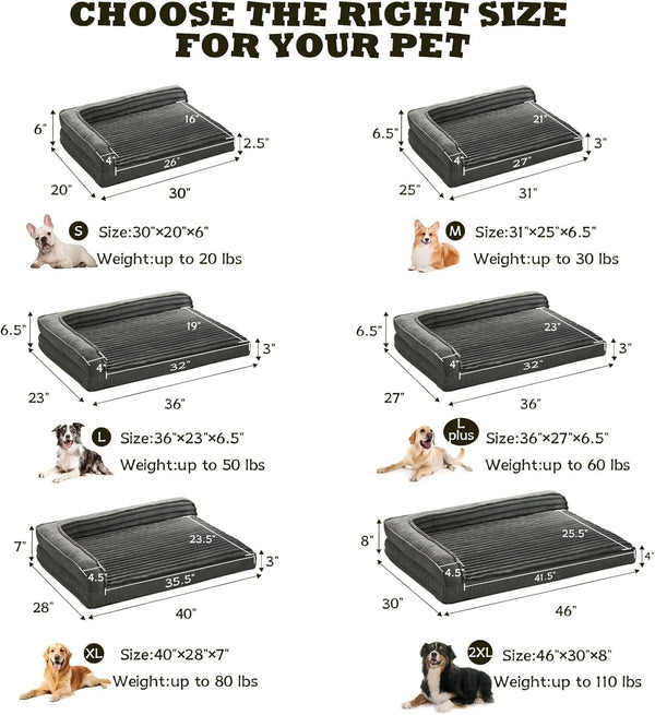 WINDRACING Orthopedic Dog Beds for Medium Dogs, Waterproof Egg Foam Dog Sofa Bed with L Bolster Sides, Washable Medium Pet Bed with Removable Cover & Non-Slip Bottom, 36 X 23 Inch, Gray5