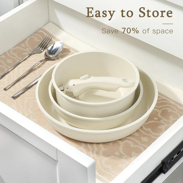 Ceramic Pots and Pans Set Non Stick, Nonstick Detachable Handle Cookware Sets, Healthy Non Toxic PFAS PFOA & PTFE Free, Dishwasher ＆Oven Safe, Induction Kitchen Pot and Pan, 8 Piece Cream8