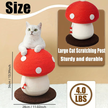 Mushroom Cat Scratcher, Sisal Cat Scratching Post | Cute Red Mushroom Design | 13.39" H X 11.02" W | Natural Sisal Rope & Soft Plush | Interactive Hanging Toy for Indoor Cats4