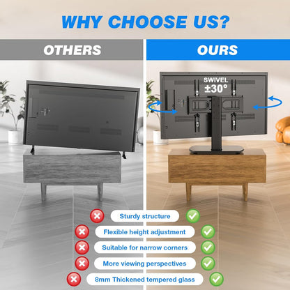 Universal Swivel TV Stand for 27-50 55 60 Inch Tvs | Height Adjustable Tabletop TV Stand Holds up to 88 Lbs, Pedestal TV Stand with Tempered Glass Base, Replacement TV Mount7