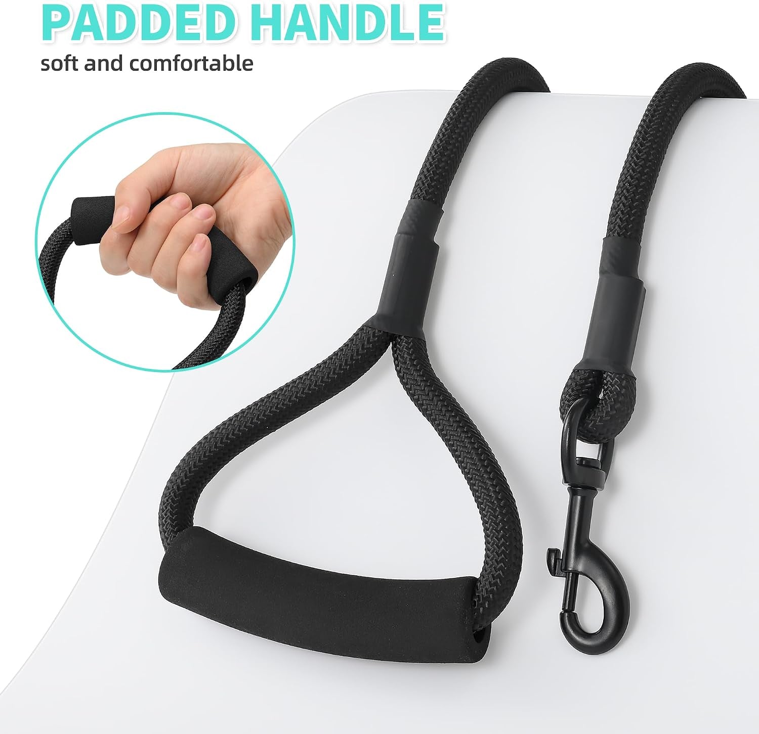 mile-high-life-dog-leash-4ft-x-1-2in-black-with-padded-handle-heavy-duty-nylon-rope-leash-with-soft-handle-steel-tips-comfortable-grip-for-daily-walks-with-small-to-large-dogs