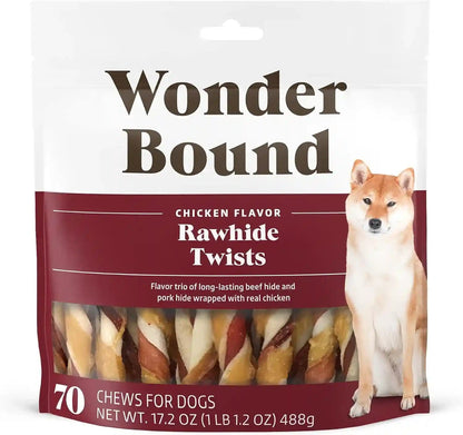 Amazon Brand - Wonder Bound Chicken Flavor Dog Rawhide Twist Sticks, 70 Count, 1.08 Pound (Pack of 1)1