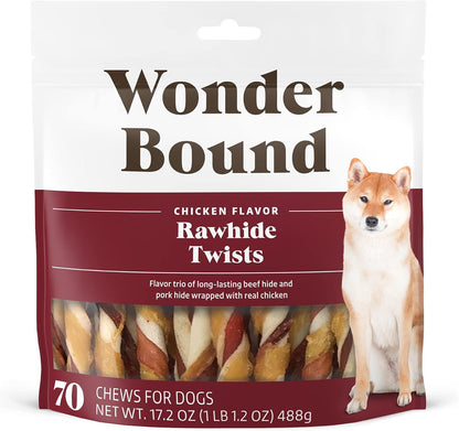Amazon Brand - Wonder Bound Chicken Flavor Dog Rawhide Twist Sticks, 70 Count, 1.08 Pound (Pack of 1)1